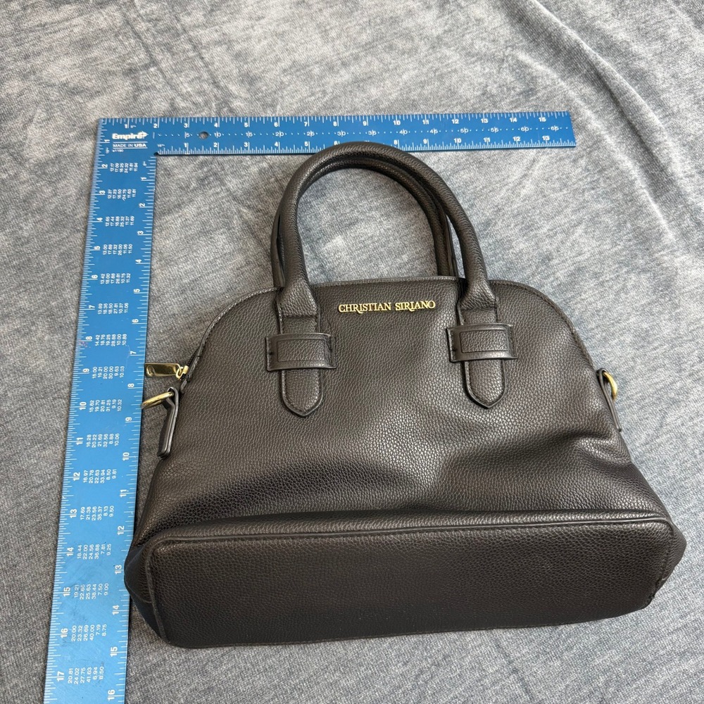 Christian Siriano Black Pebbled Leather Dome Satchel Handbag Gold Accents - Picture 8 of 10
